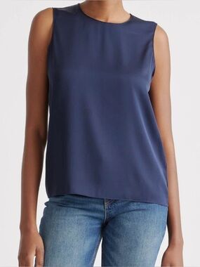 Quince Minimalist Washable Stretch Silk Tank Top M Quiet Luxury Breathable Navy